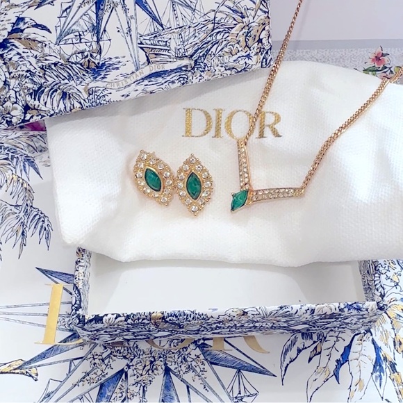 Dior Jewelry - Dior Gold-Plated Earrings for Pierced Ears and Necklace Set
